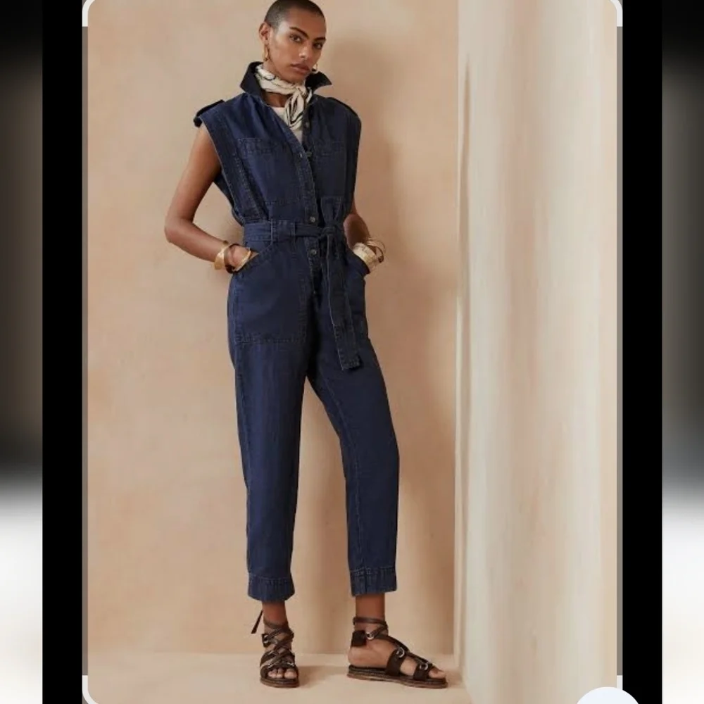 EUC BANANA REPUBLIC LINEN BLEND INDIGO UTILITY JUMPSUIT DARK INDIGO SZ XS